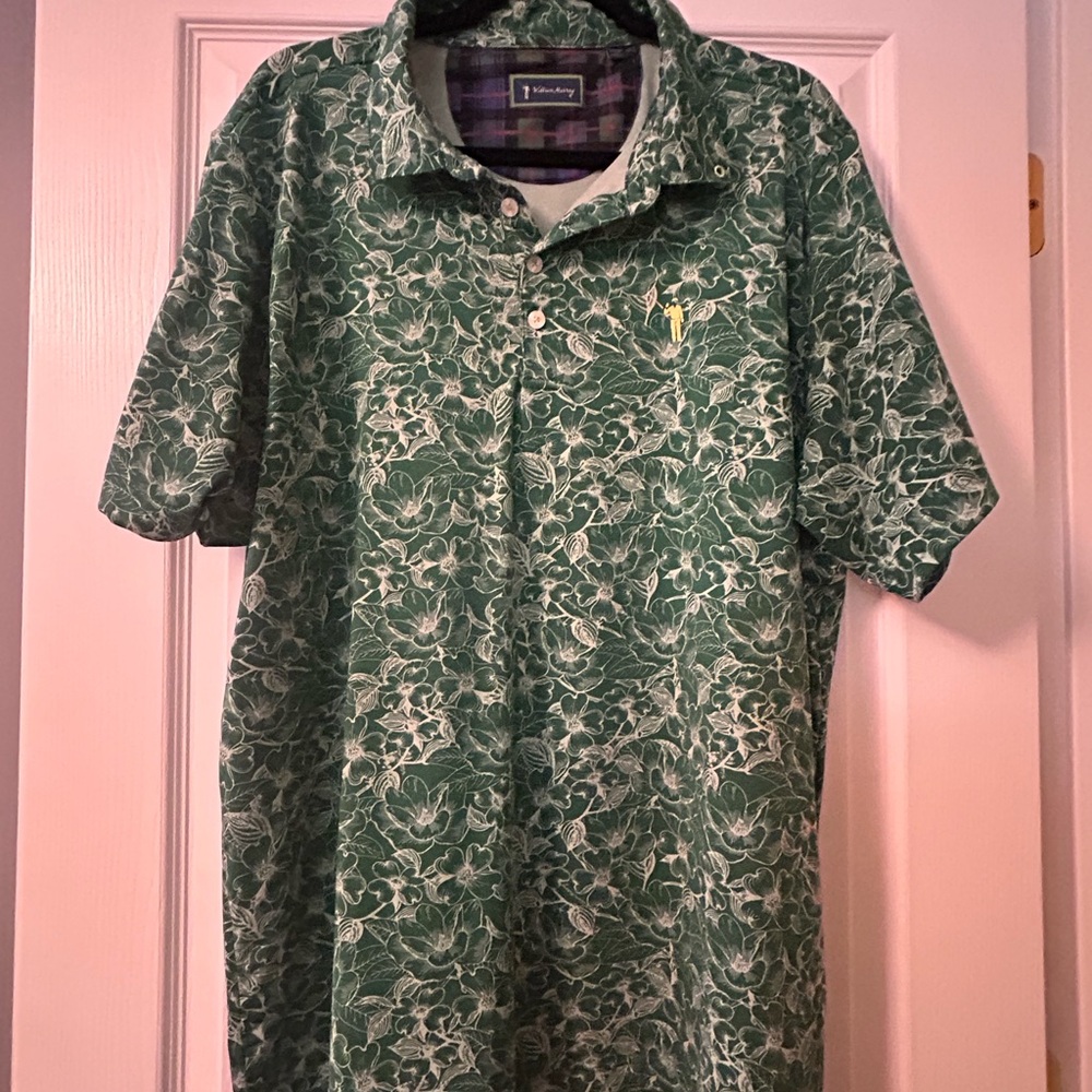 William Murray Golf Green Floral Polo with Yellow Logo